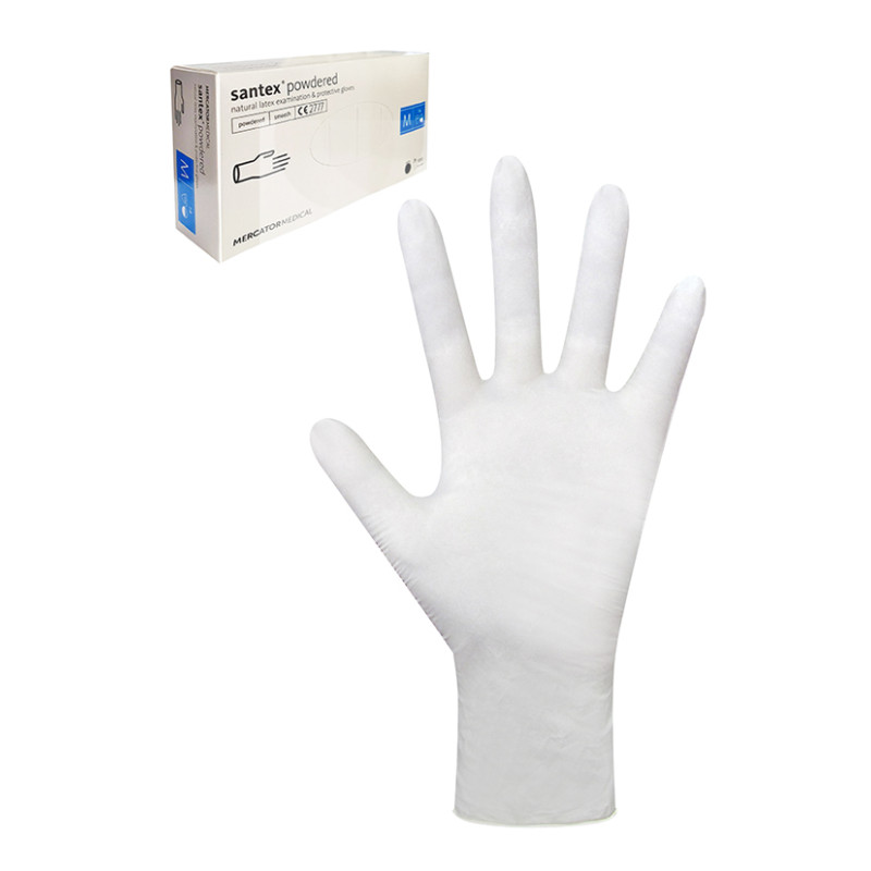 Рукавички оглядові SANTEX  латекс "M" (уп. 50 пар)