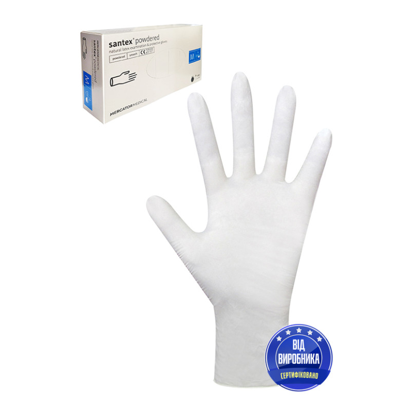 Рукавички оглядові SANTEX  латекс "M" (уп. 50 пар)