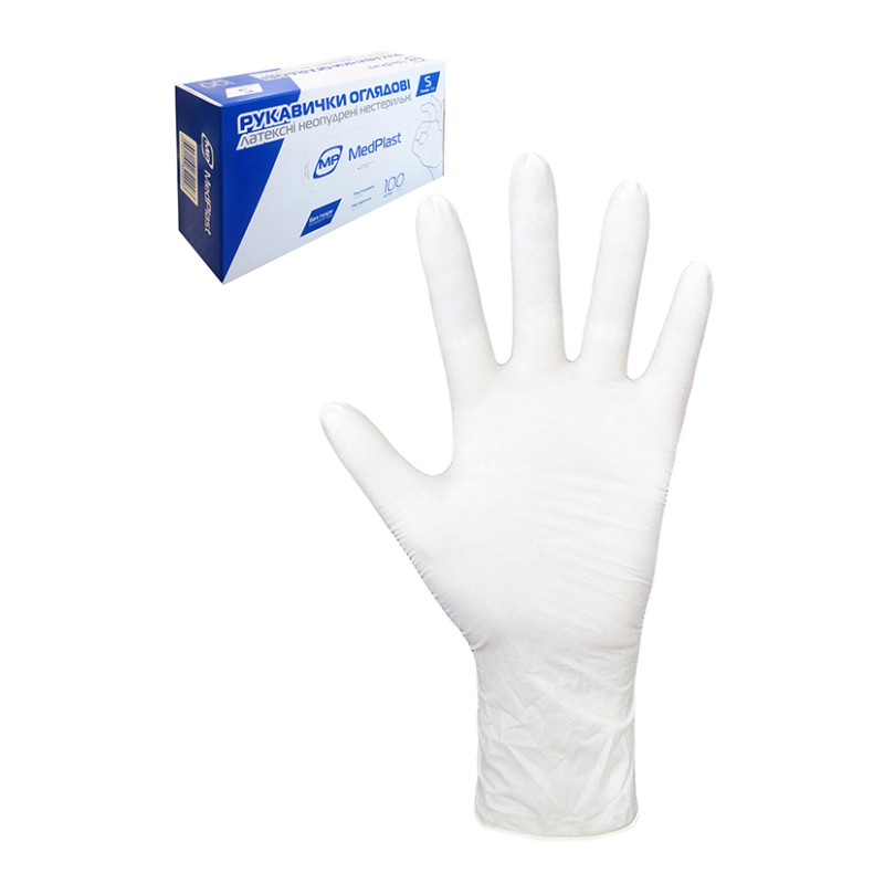 Рукавички оглядові Medplast  латексні неопудрені "S"