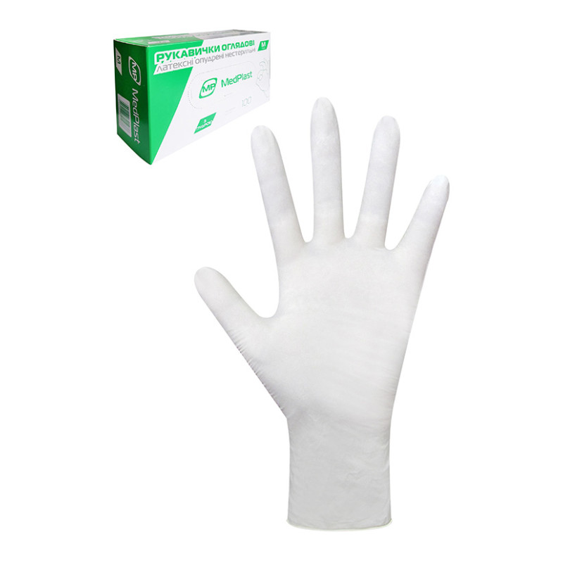 Рукавички оглядові Medplast  латексні опудрені "L" (уп. 50 пар)