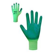 Рукавички жіночі салатові з зеленим нітриловим покриттям SEVEN 8 розмір