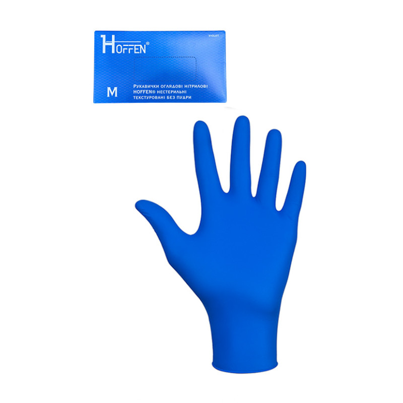 Рукавички оглядові нітрилові HOFFEN сині  р. M (50 пар) 