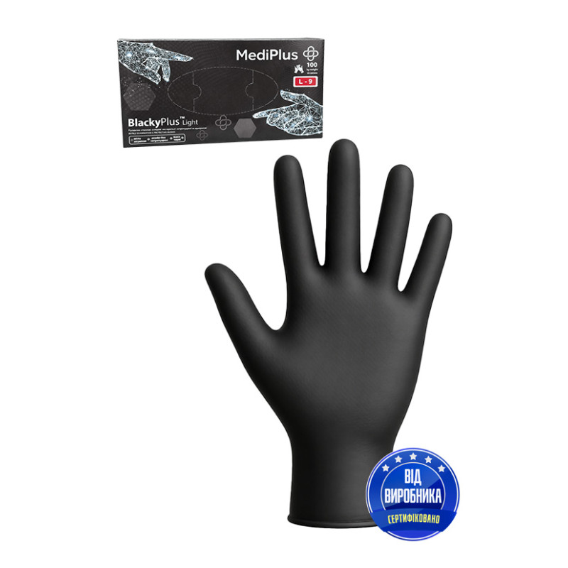 Рукавички оглядові нітрилові чорні BlackyPlus light, р.М (уп.50 пар)