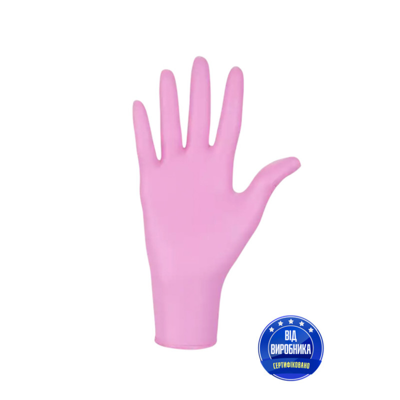 Рукавички оглядові нітрилові рожеві PinkyPlus, розмір M (уп 50 пар)