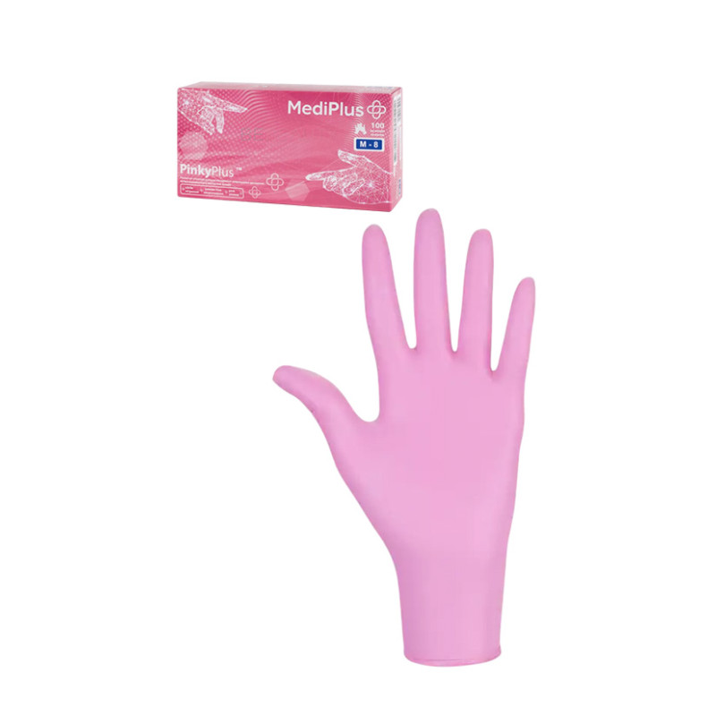 Рукавички оглядові нітрилові рожеві PinkyPlus, розмір M (уп 50 пар)