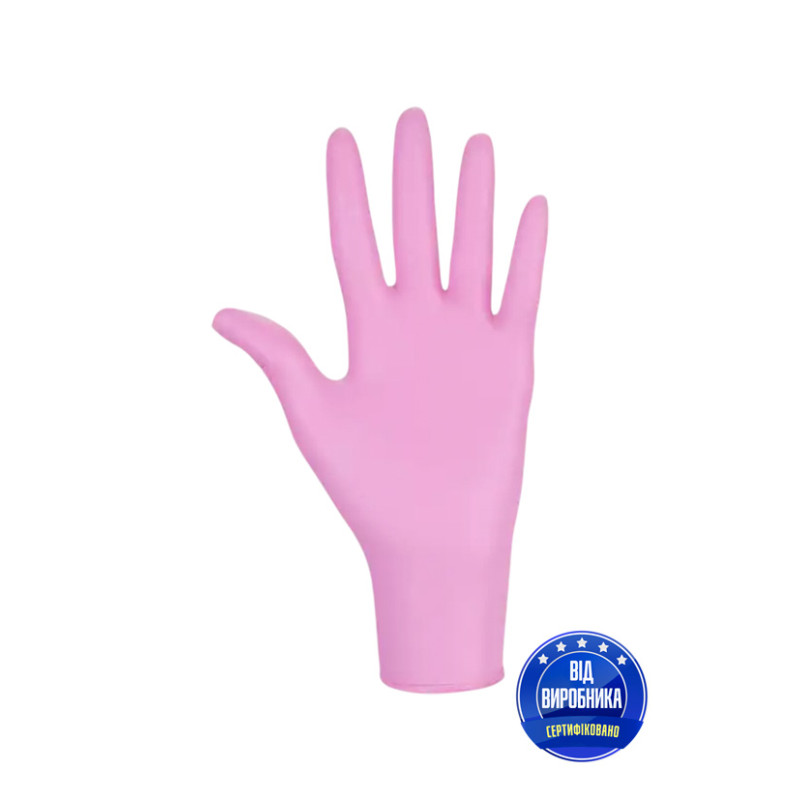 Рукавички оглядові нітрилові рожеві PinkyPlus, розмір S (уп 50 пар)