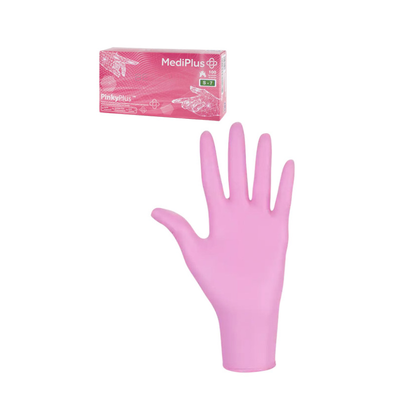 Рукавички оглядові нітрилові рожеві PinkyPlus, розмір S (уп 50 пар)