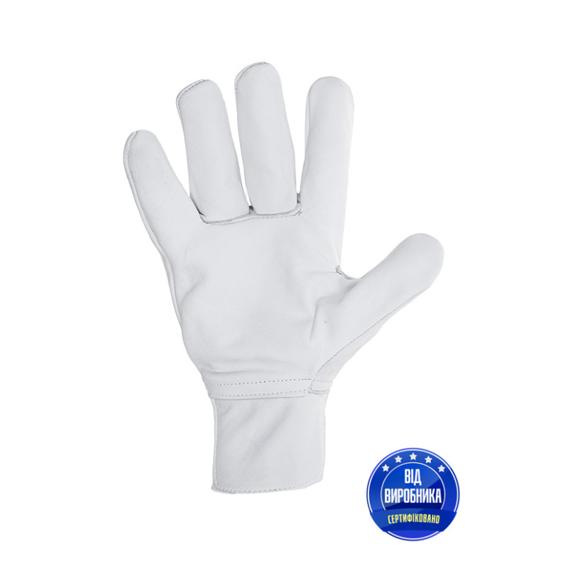 Рукавички робочі шкіряні Driver PSW-1202 Premium White з еластичним манжетом, р.10